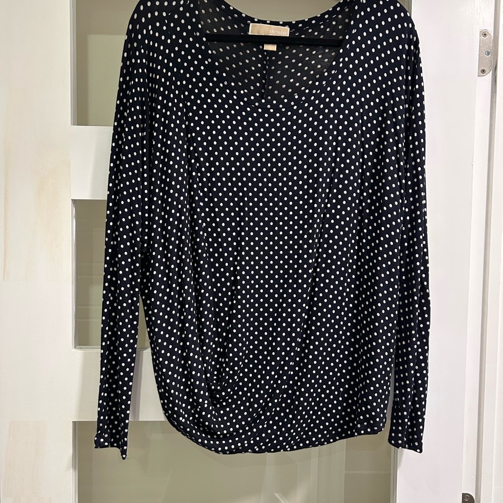 Michael Kors Navy and White Polka Dot Long Sleeve Tee